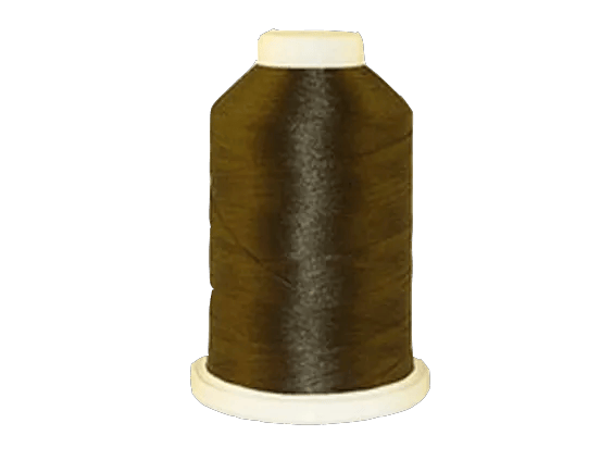 Brother embroidery thread spool in olive green on white background