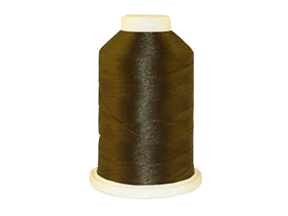 Brother embroidery thread spool in olive green on white background