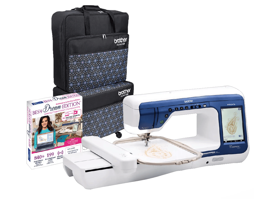 Brother Essence embroidery machine bundle with carrying case and Dream Edition software