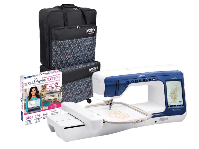 Brother Essence embroidery machine bundle with carrying case and Dream Edition software