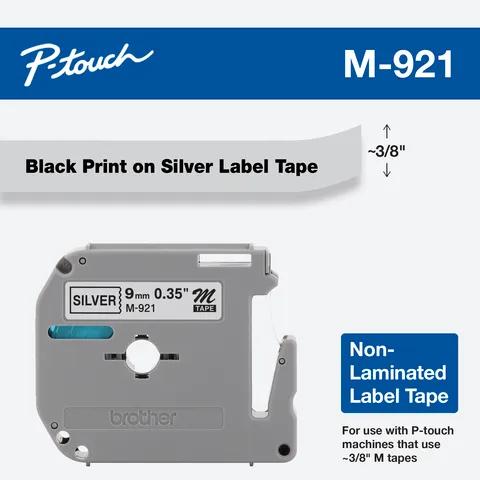 Brother P-touch M-921 non-laminated label tape cartridge with black print on silver