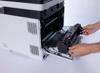 Brother printer with open toner compartment showing drum unit replacement