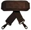 Black adjustable shoulder strap with padded cushion and metal clips