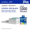 Brother LC501XL 2-pack black ink cartridges with printed pages and packaging