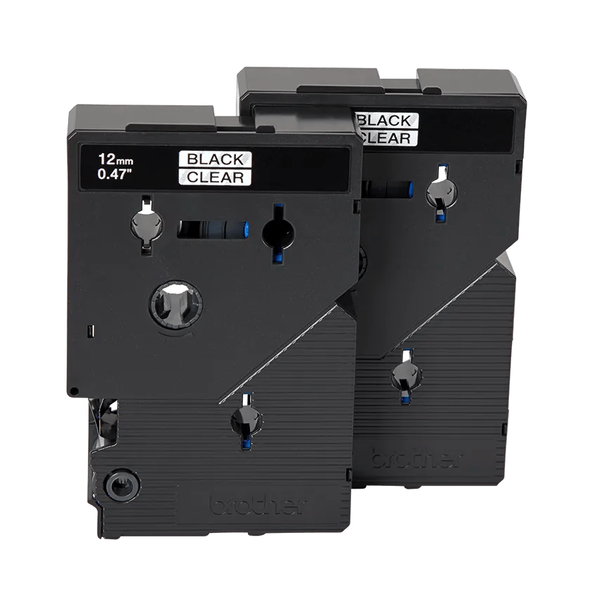 Brother TC10 label tape cartridges, 12mm, black on clear background