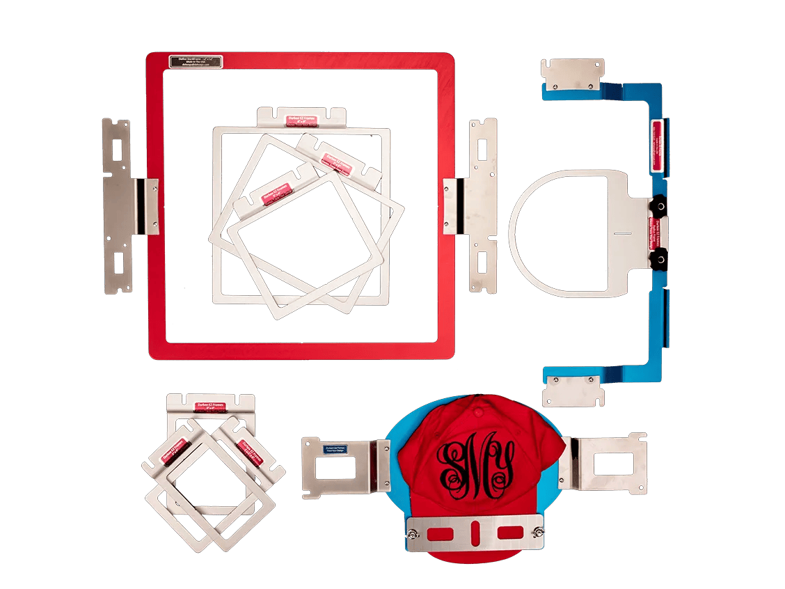 Brother embroidery machine hoops and frames in various sizes with monogram design