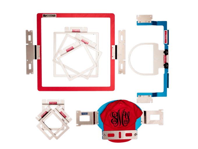 Brother embroidery machine hoops and frames in various sizes with monogram design