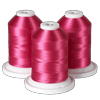Three spools of pink embroidery thread on white bases for Brother sewing machines