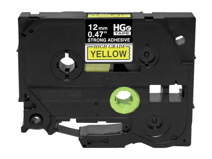 Brother HGe tape cartridge 12mm black on yellow with strong adhesive