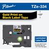 Cinta de etiquetas laminada Brother TZe-334 con impresión dorada sobre negro, ancho 1/2 pulgada