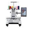 Brother embroidery machine with 10-needle system and touchscreen display showing floral design