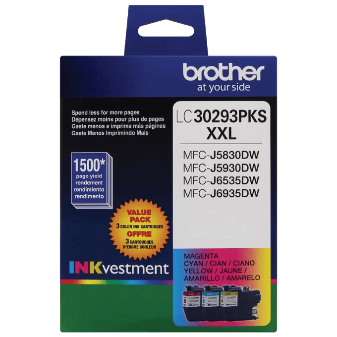 Brother LC30293PKS XXL high-yield color ink cartridge 3-pack for inkjet printers