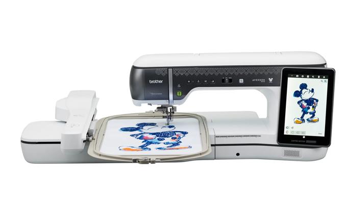 Brother Aveneer limited edition embroidery machine with Disney Mickey Mouse design on touchscreen