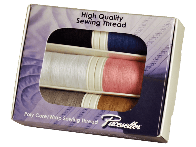 Pacesetter poly core wrap sewing thread set with six spools in assorted colors