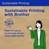 Woman presenting Brother sustainable printing solutions with eco-friendly recycling icon