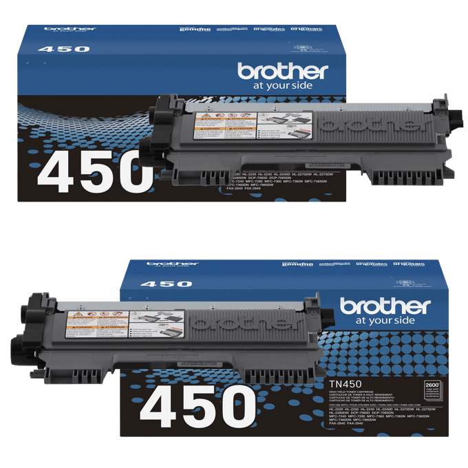 Brother TN450 high-yield toner cartridge with packaging for laser printers