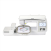 Brother NQ1700E embroidery machine with touchscreen displaying floral wreath design in hoop