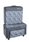 Designio rolling storage case and tote bag set with gray fabric and white floral pattern