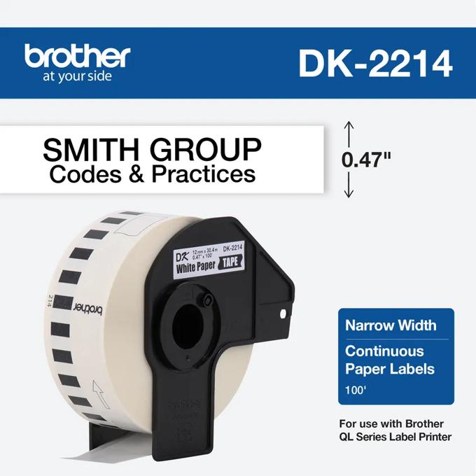 Brother DK-2214 continuous paper label roll, 0.47 inches wide, 100 feet long