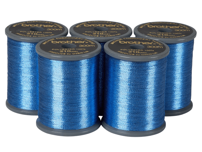 Brother blue polyester embroidery thread spools, 300m, 210 denier