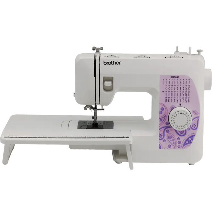 Brother BM3850 sewing machine with purple paisley design and built-in stitches