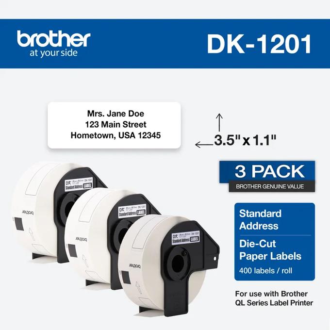 Brother DK-1201 standard address die-cut paper labels 3-pack for QL series label printers