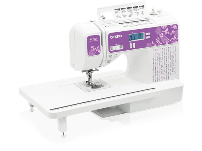 Brother XS2100 computerized sewing machine with purple floral panel and LCD display