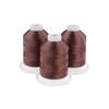 Three coffee bean brown embroidery thread spools on white bases