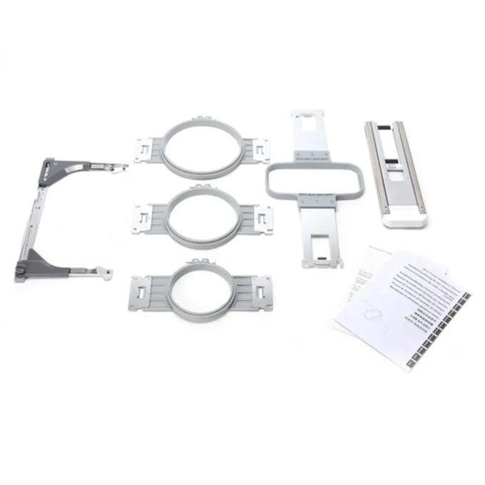 Brother embroidery hoop set with multiple sizes and mounting accessories for sewing machines