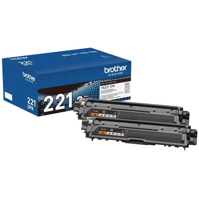 Brother TN-221 2-pack black toner cartridges with packaging box