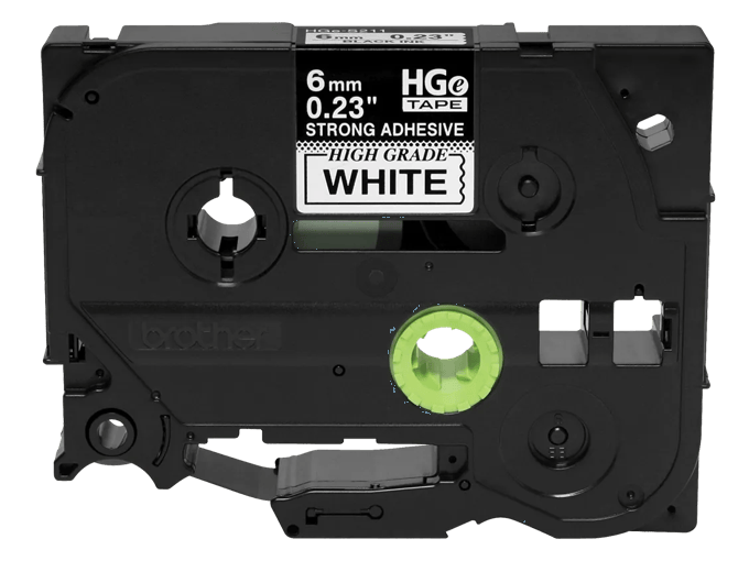 Brother HGe tape cartridge 6mm black on white with strong adhesive