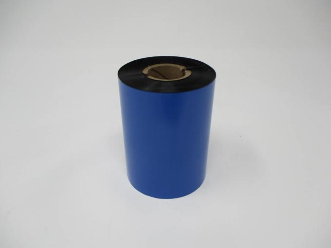 Brother blue thermal transfer ribbon roll with black ink coating on cardboard core