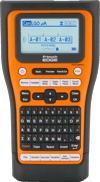 Brother P-touch EDGE label maker with orange frame and QWERTY keyboard