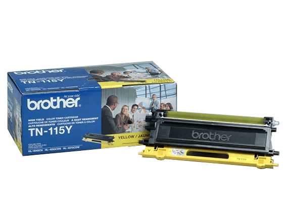 Brother TN-115Y high-yield yellow toner cartridge with retail packaging