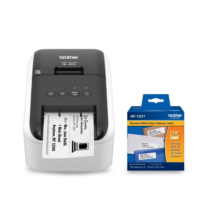 Brother QL-800 Label Printer + Brother Genuine DK1201 Label Roll – 1.1 in x 3.5 in 400 Labels, , large