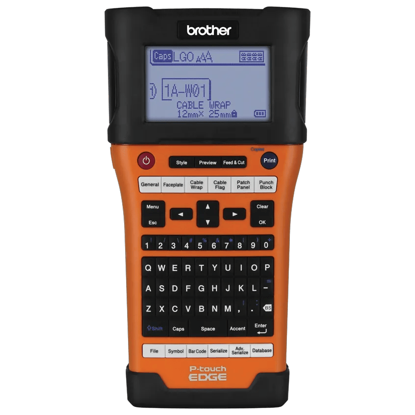 Brother P-touch EDGE label maker with QWERTY keyboard and LCD display