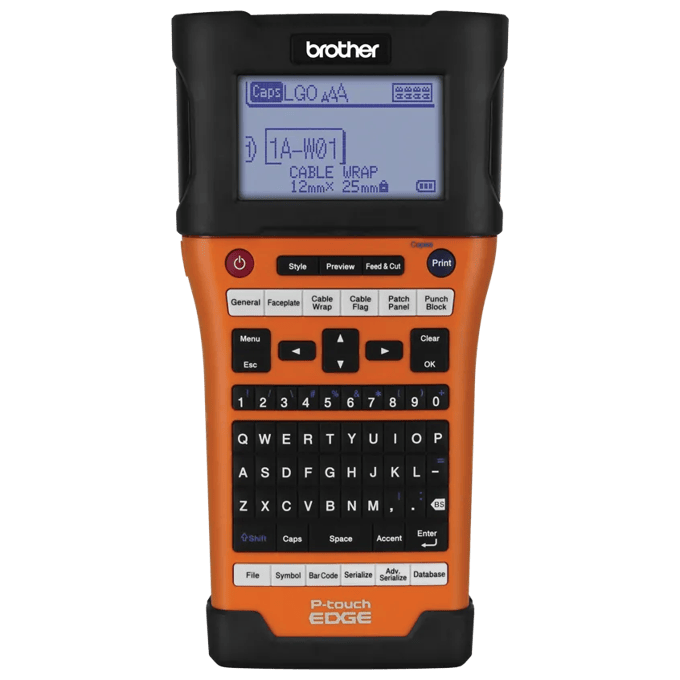 Brother P-touch EDGE label maker with QWERTY keyboard and LCD display