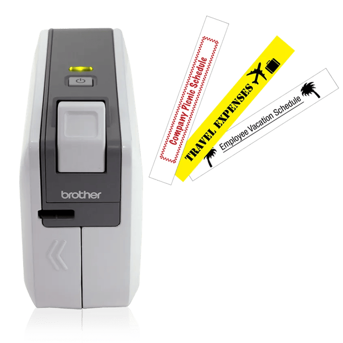 Brother PT-1230PC label maker with sample labels for office organization