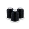 Three spools of midnight teal embroidery thread on white bases
