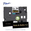 Brother P-touch TZe laminated label tape cartridge with gold print on black background