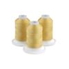 Three lemon yellow embroidery thread spools on white bases