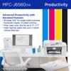 Brother MFC-J6560DW all-in-one printer on white desk in modern office with architectural plans