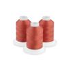 Three dark rust embroidery thread spools on white bases
