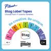 Brother P-touch Btag label tapes in 17 colorful varieties arranged in a circular display