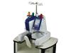 Brother embroidery machine with touchscreen and multi-color thread spools on stand