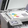 Brother MFC-L8395CDW all-in-one color laser printer with open scan glass and infographic document