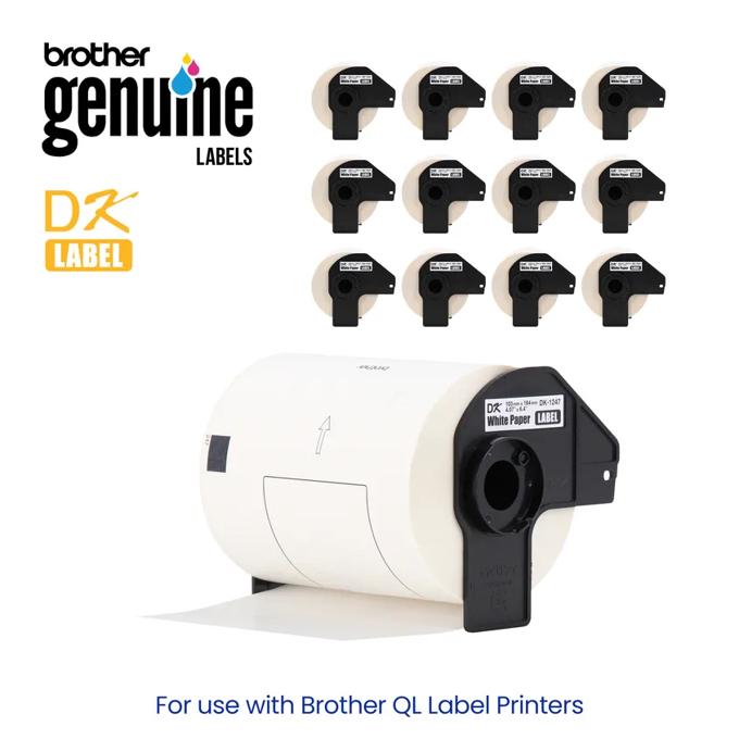 Brother Genuine Labels DK-1247 white paper roll with black cartridge for QL label printers