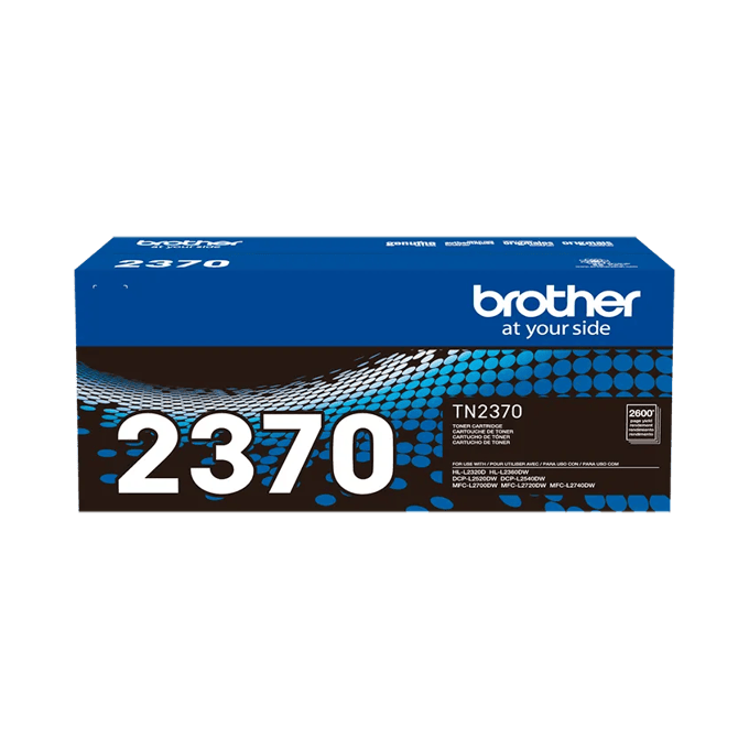 Cartucho de tóner Brother TN2370 de alto rendimiento en empaque azul