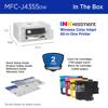 Brother MFC-J4355DW wireless color inkjet all-in-one printer with included ink cartridges and guides