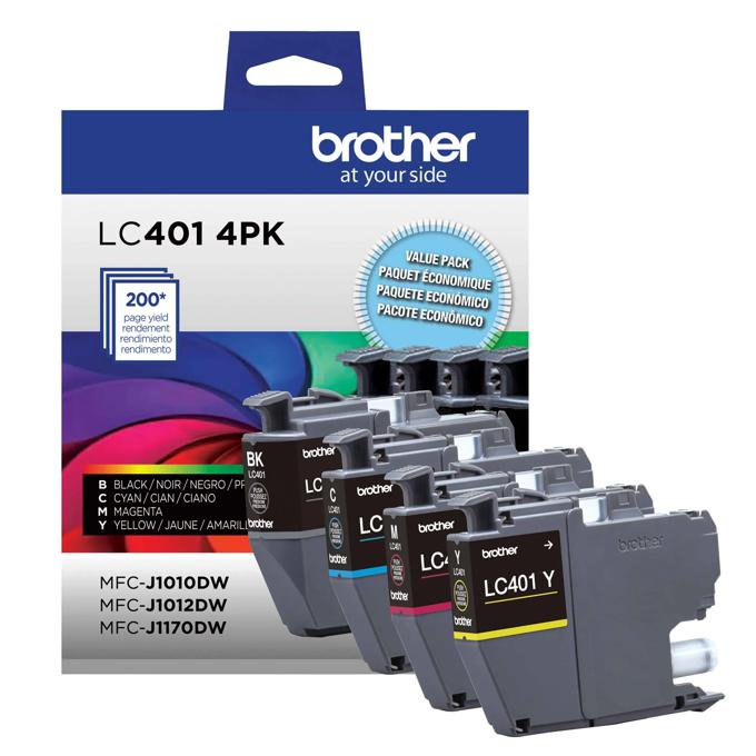 Brother LC4014PK ink cartridge 4-pack in black, cyan, magenta, and yellow with packaging